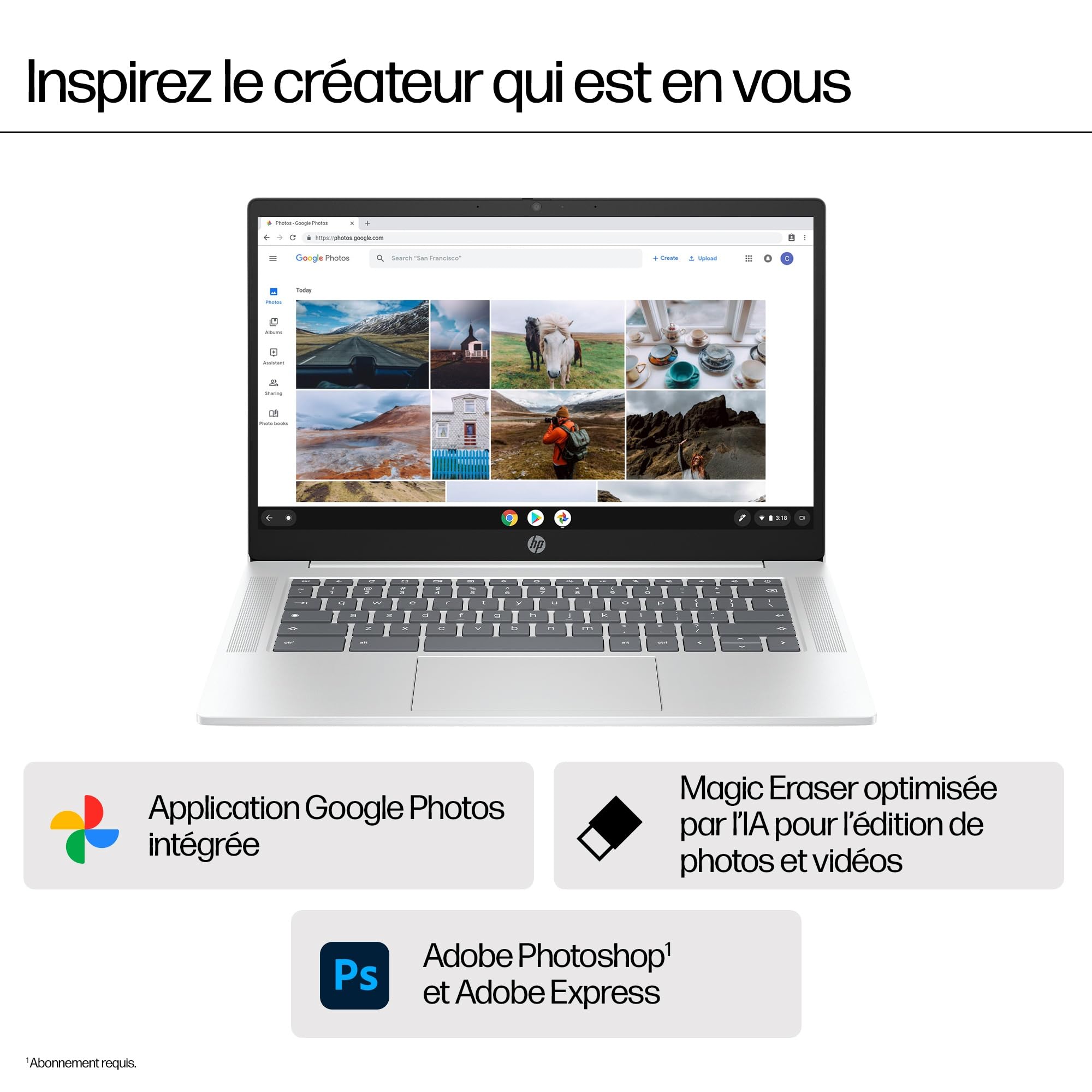 HP Chromebook 14a-nf0001sfx Ordinateur Portable 14" FHD IPS, PC Portable (Intel Processor N100, RAM 4 Go, eMMC 64 Go, Intel UHD Graphics, ChromeOS), Laptop Argent, Clavier AZERTY