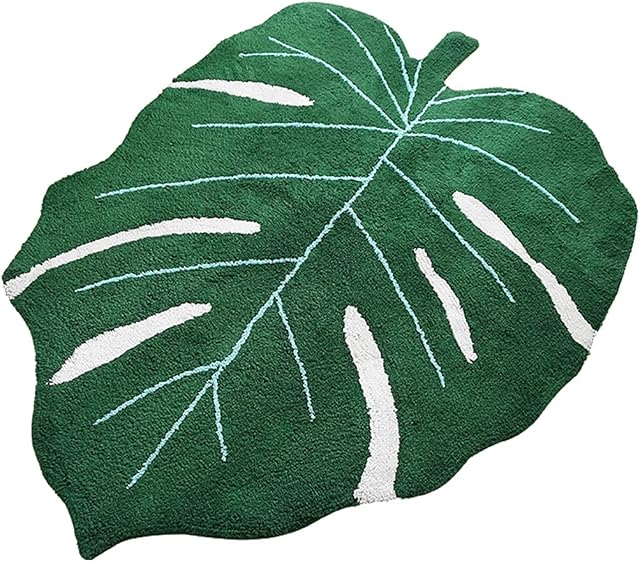 Area Rugs Area Rugs Clearance Washable Cotton Rug For Living Room, Non-slip Carpet For Bedroom, Indoor Leaf Shaped Carpet (Color : Green, Size : 110 * 150 * 1.5cm)