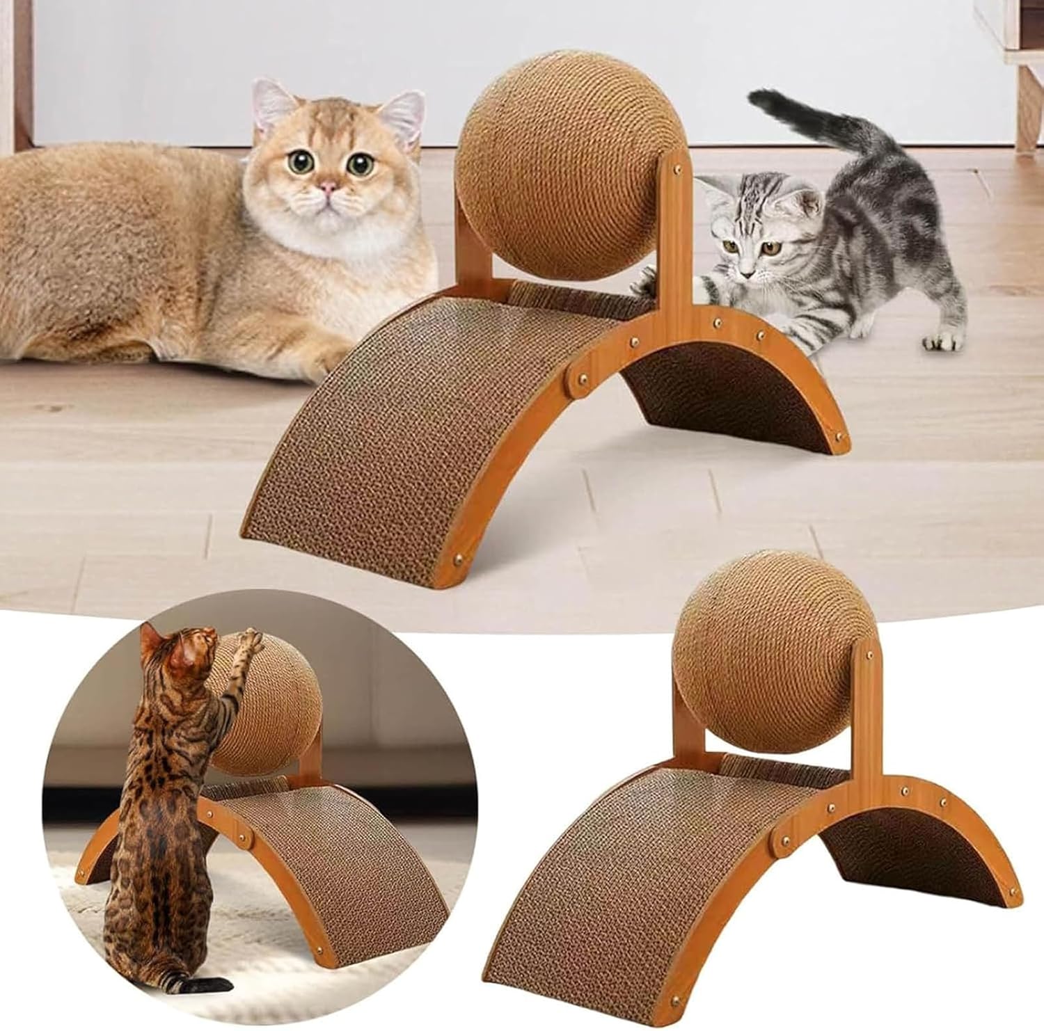 Interactive Cat Scratcher with Arch Bridge & Ball,Scratching Post Board for Indoor Cats,Furniture Protection Pet Toy. (1PCS)