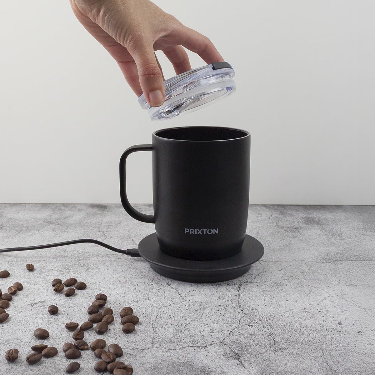 PRIXTON Taza inteligente Smart Mug Tempo con Control de Temperatura, Taza de 300 ml de Acero Inoxidable, Pantalla LED, Sumergible IPX6, Auto-apagado de Seguridad, Autonomía de 1,5 h