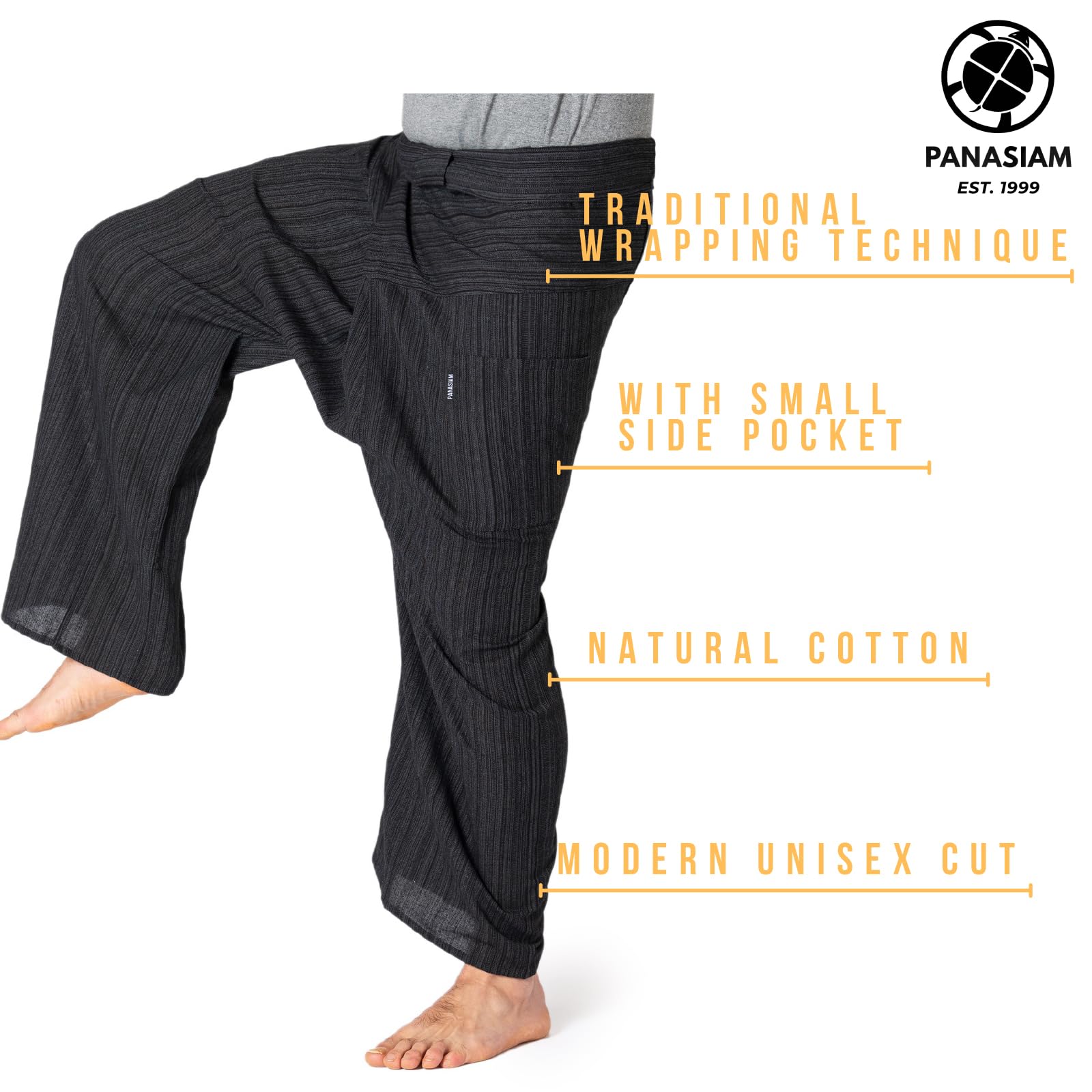 PANASIAM Pantalones de Pescador tailandeses 'Lini' | Pantalones envolventes 100% algodón | para Hombres y Mujeres | agradablemente Suave y Muy cómodo | Thai Fisherman Pants
