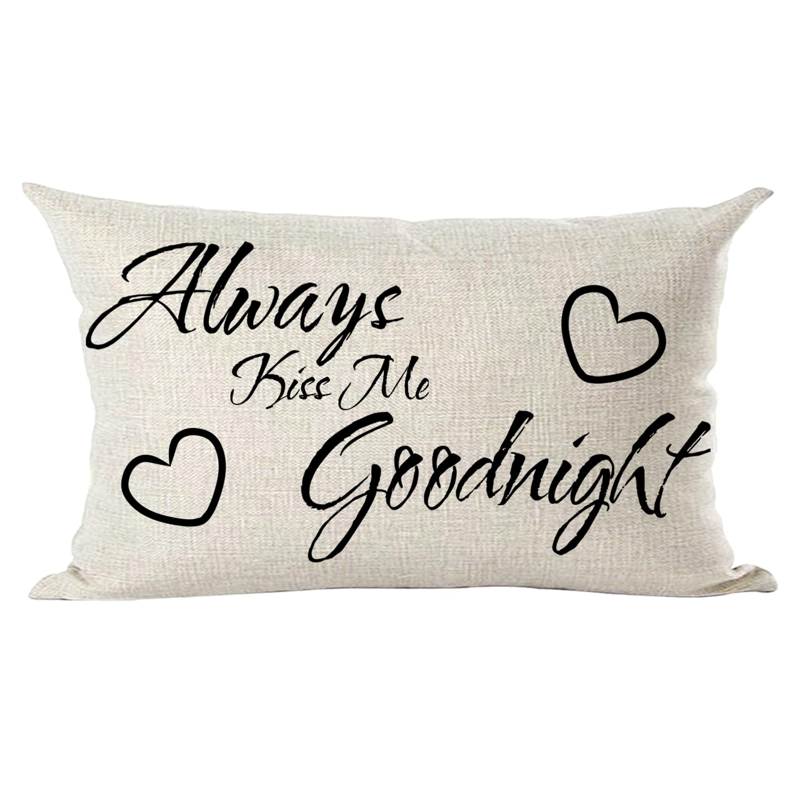 Ramirar Black Word Art Quote Always Kiss Me Goodnight Lover Valentine's Day Decorative Lumbar Throw Pillow Cover Case Cushion Home Living Room Bed Sofa Car Cotton Linen Rectangular 12 x 20 Inches-picture-26