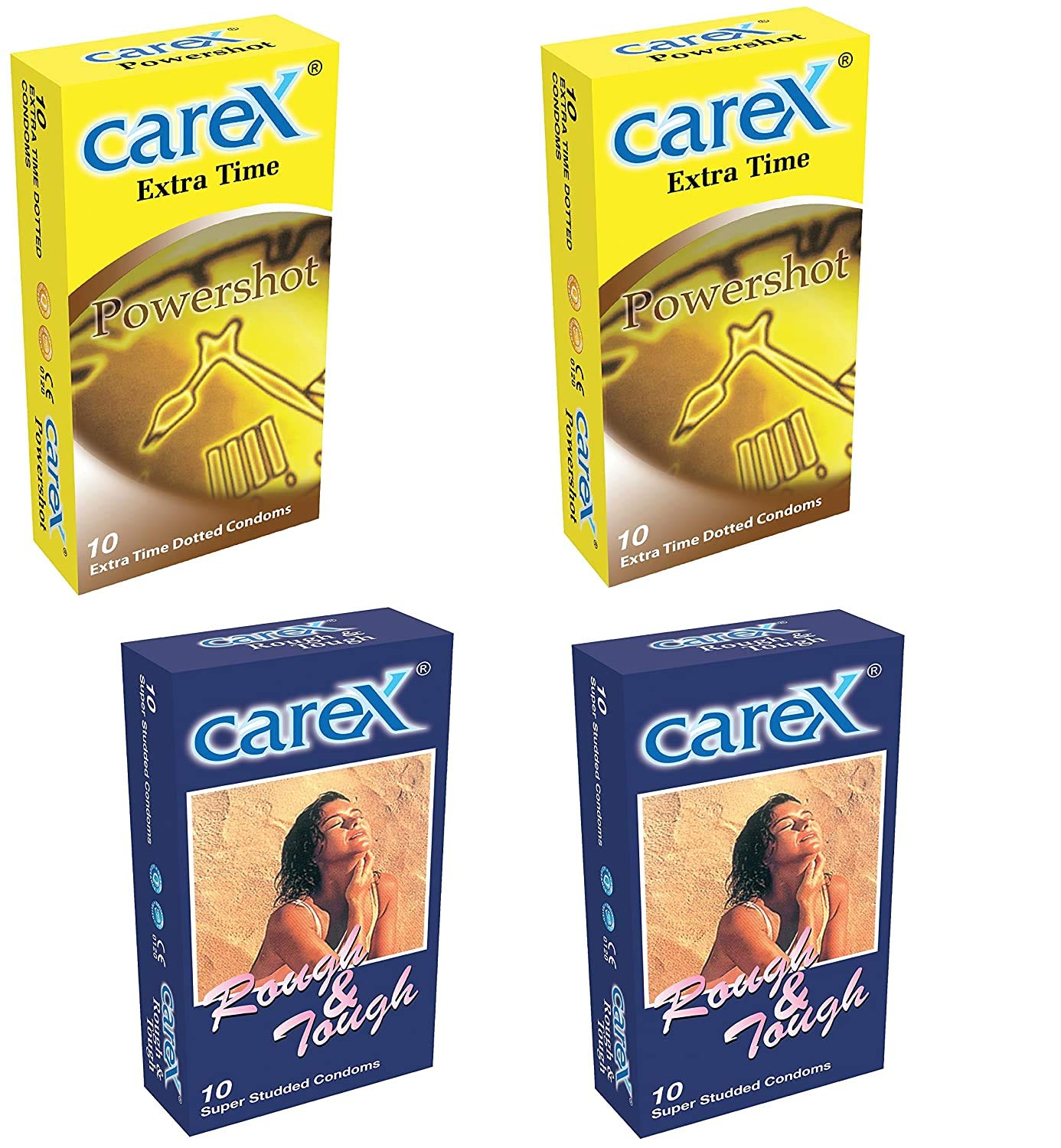 CareX Powershot and Rough & Tough Condoms (Super Studded & Extra Time Dotted) - Pack of 4 | (Combo)-image-43