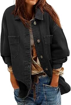 ZWRXW Women's Distressed Oversized Denim Shirts Button Down