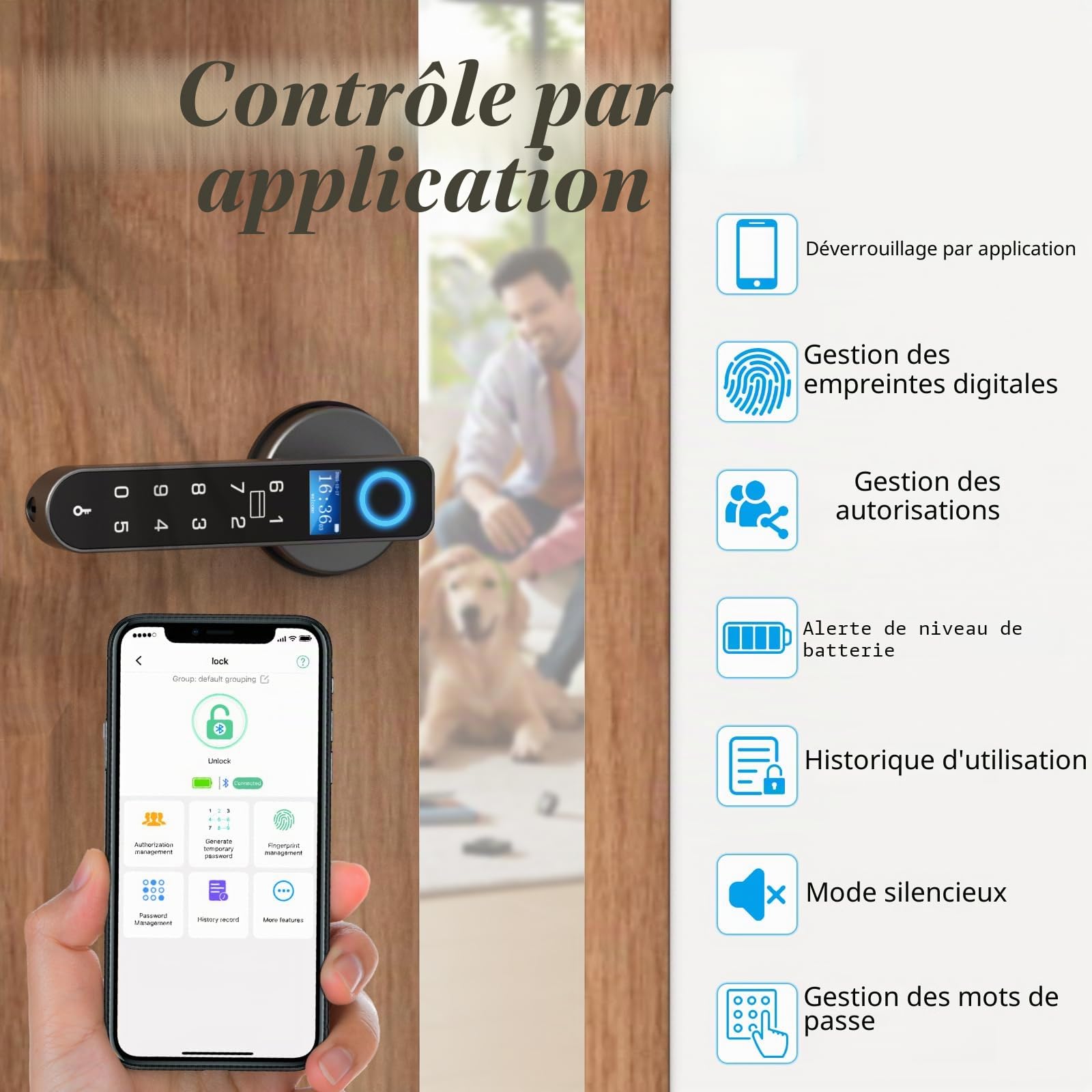 eLinkSmart Serrure de porte à empreinte digitale RFID Carte NFC Smart Door Levers numérique sans clé Serrure de porte d'entrée avec clavier Mode confidentialité pour chambre à coucher eSmartLock App