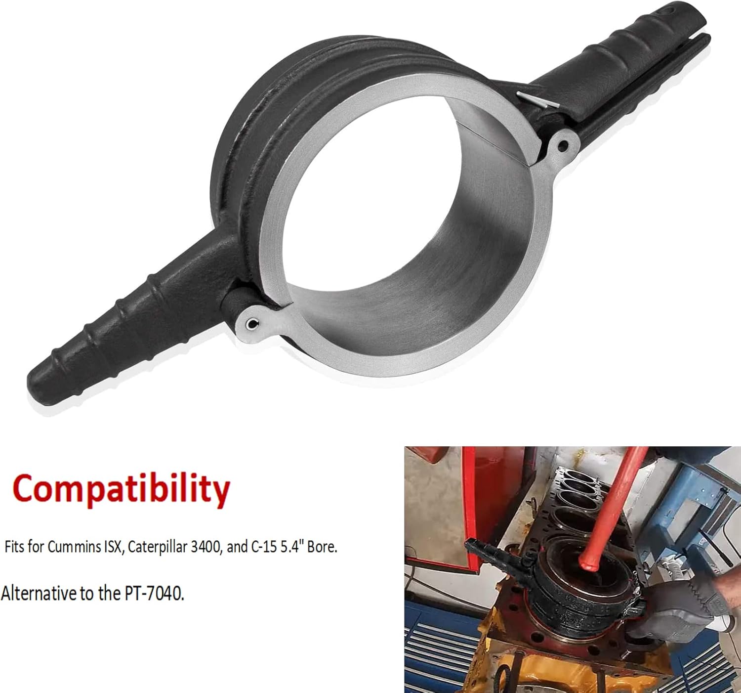 YMT 7040 Piston Ring Compressor Remover Installer Tool Suitable for Cummins ISX, Caterpillar 3400, and C-15 5.4" bore Alternative PT-7040 (black)