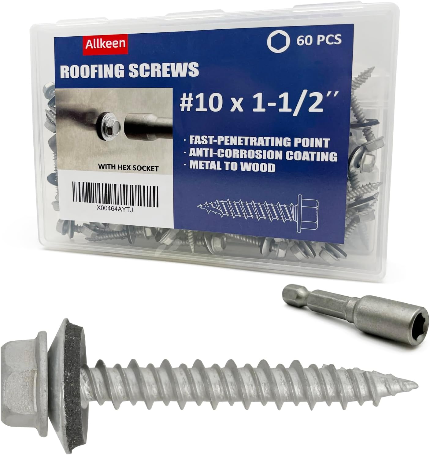 #10 x 1-1/2" Hex Head Sheet Metal Roof Screws, Rustpert Coating Metal to Wood siding Screws, 60 Pieces