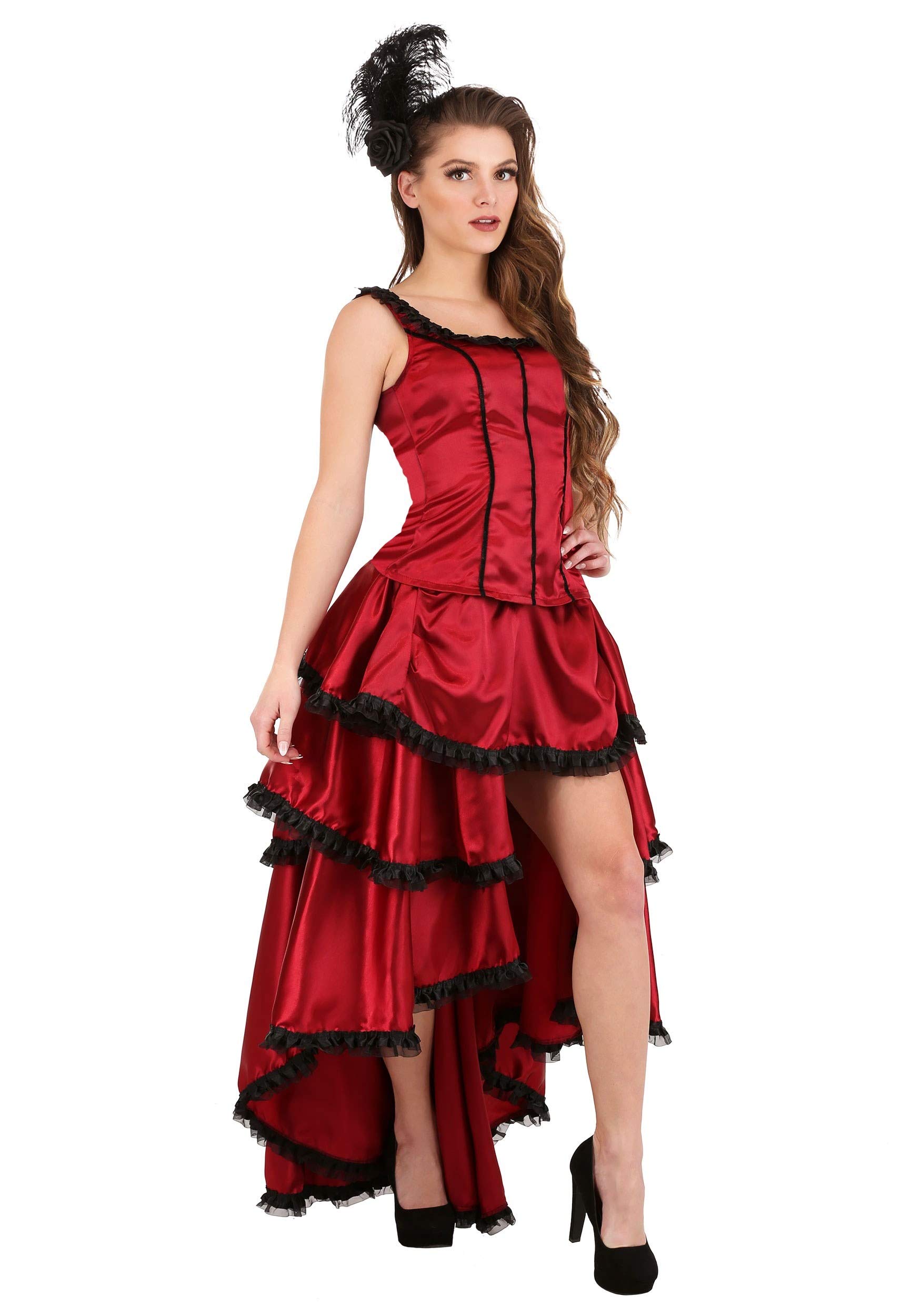 Sultry Saloon Girl Costume for Women with Bodice, Skirt, and Headpiece