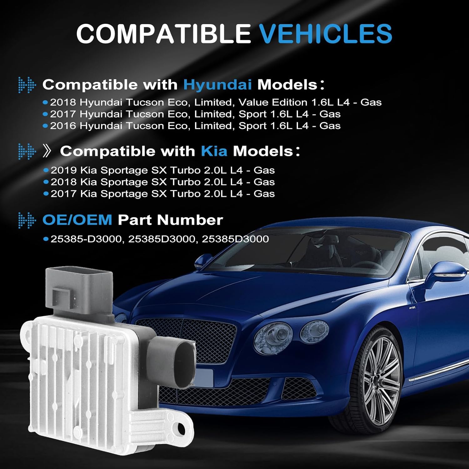 25385-D3000 25385D3000 Engine Cooling Fan-Resistor Control Module for 2016-2018 Hyundai Tucson 1.6L, for 2017-2019 Kia Sportage 2.0L