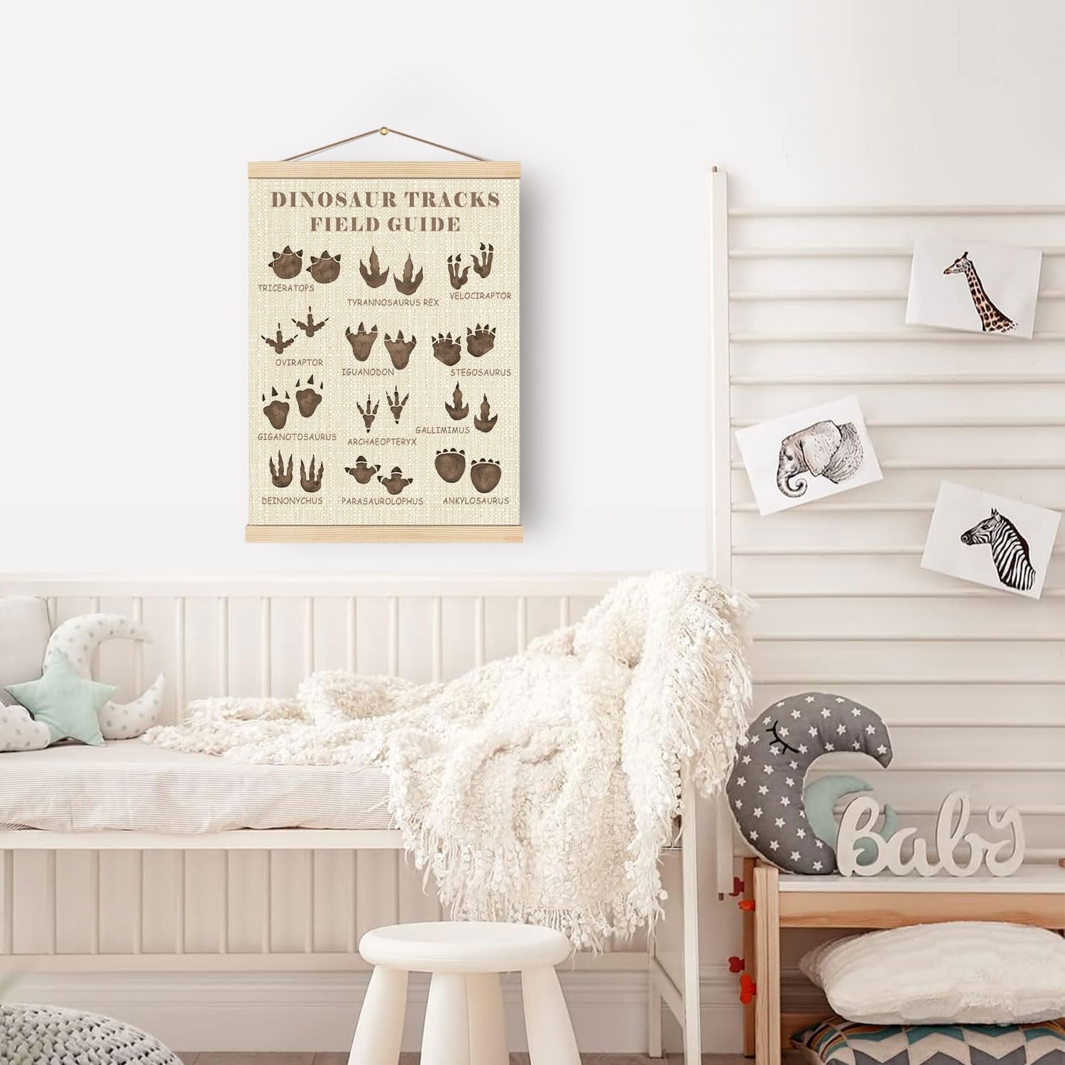 Boat Wades Dinosaur Tracks Wooden Poster Hangers 12x16 Inch,Forest Nursery Decor Poster Hanger Frame,Home Room Bedroom Wall Art Hanging Decor