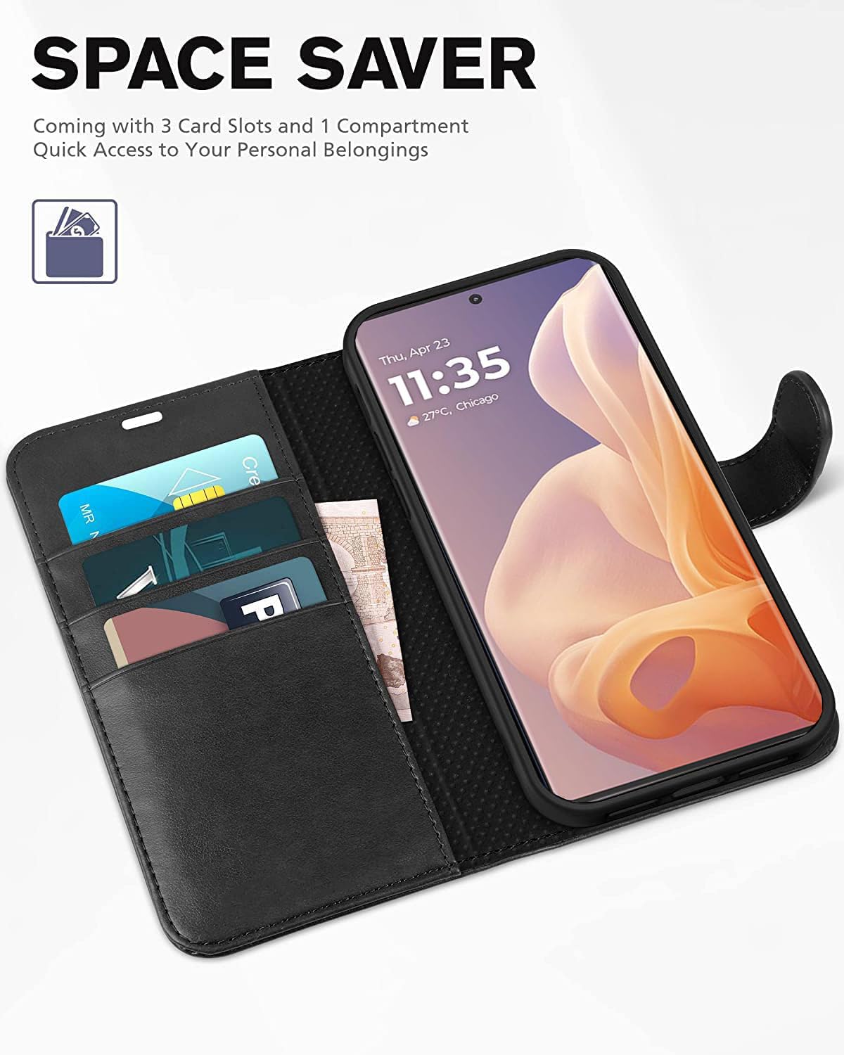 KP TECHNOLOGY Moto G85 Case, Motorola G85 5G Book Flip Leather Wallet Cover with Card Slots for Motorola Moto G85 5G (BLACK) - Image 2