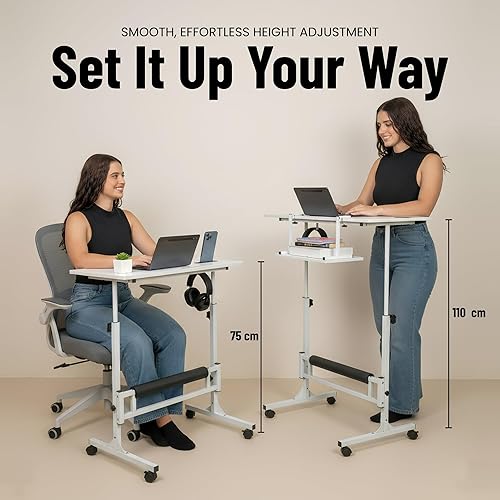 Miniatura 2 de Modelo 2026 Escritorio con ruedas de altura ajustable con ruedas, mesa portátil compacta para portátil, estación de trabajo móvil para estudio,