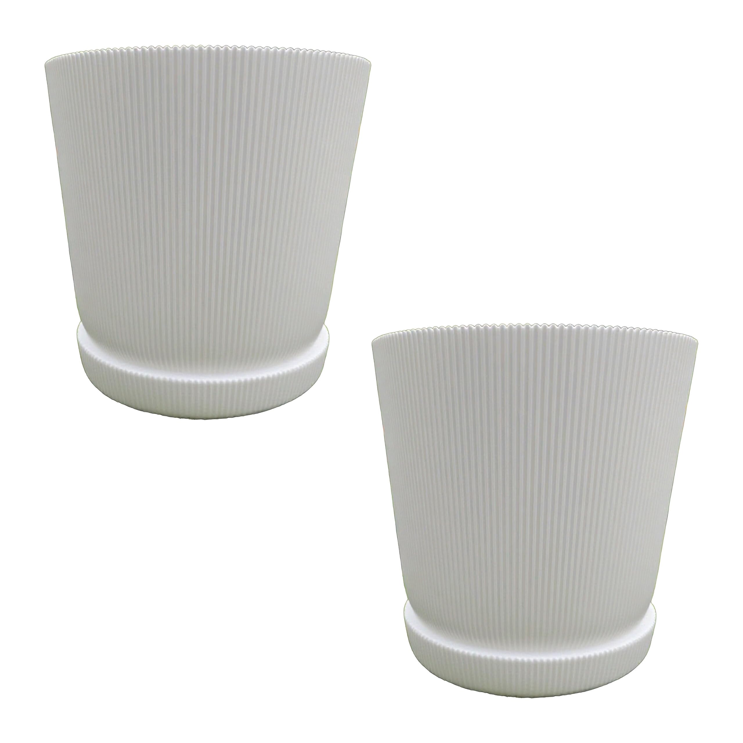 Relaxdays Blumentopf Set 20 x 20 cm – Pflanztopf mit Untersetzer, Rillen, Weiß