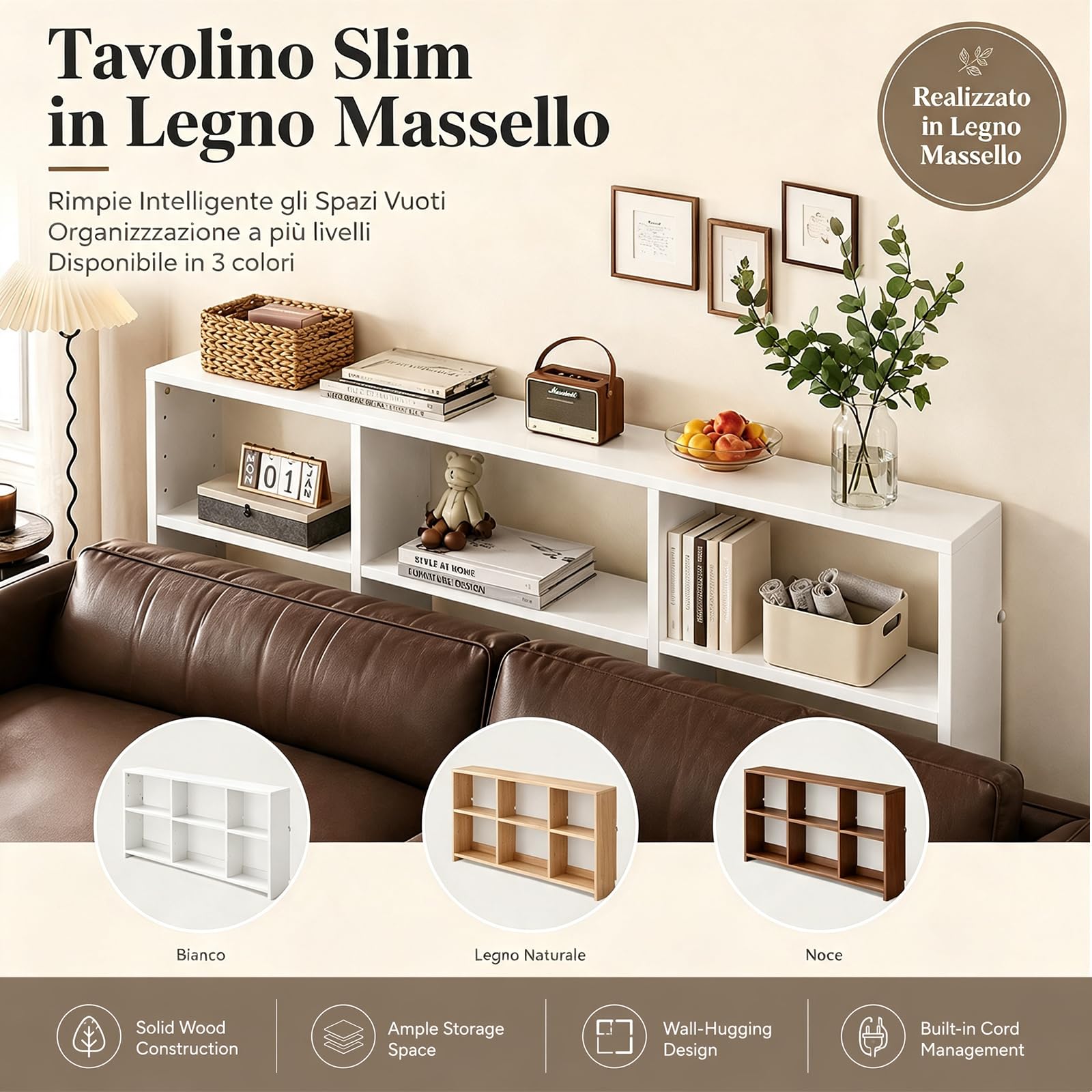 Stół konsolowy do sofy z otwartym Sto Solut 150 x 10 x 69 cm, idealny do przedpokoju, salonu, elegancki i funkcjonalny za sofą Sto Solut