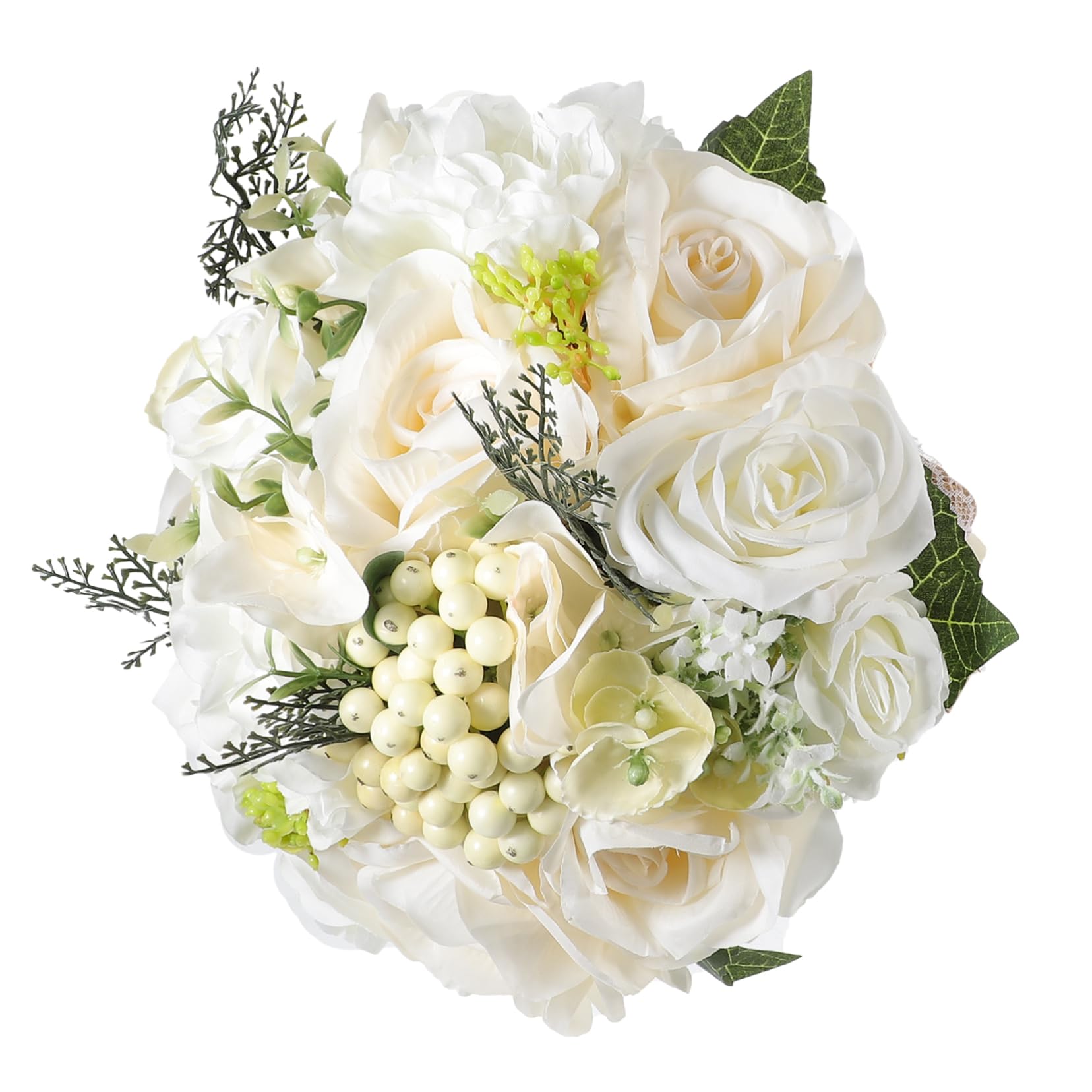 Cabilock Kunstblumenstrauss Groß mit Rosen aus Seidenstoff Langlebig und Pflegeleicht als Brautstrauß und Hochzeits Tischdekoration in Elegantem Beige
