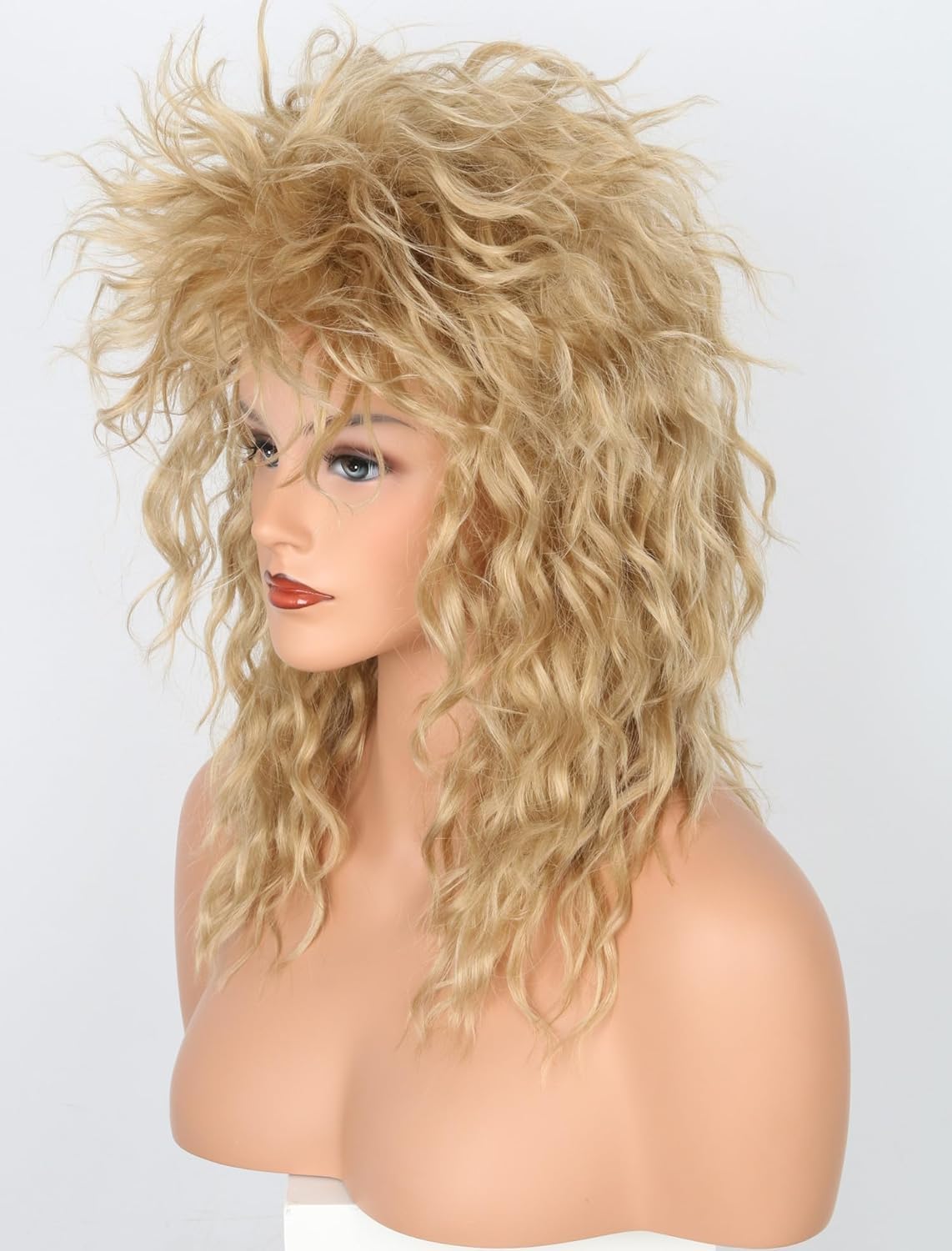 Womens Blonde Long Curly 80s Rocker Mullet Wig Halloween Party Costume Wig - Image 4