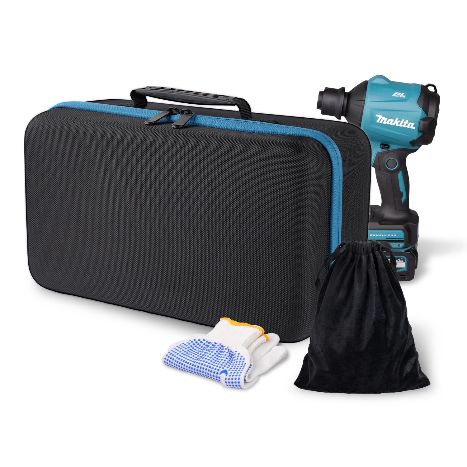 Kotesoto マキタ エアダスター対応専用収納ケース AS180DZ / AS001GZ ケース マキタケース makita ケース 充電式エアダスター 収納ケース 電動エアダスター 18V 表面防水 耐衝撃 繊細なデザイン 収納バック付き 軍手付き 収納バックのみ