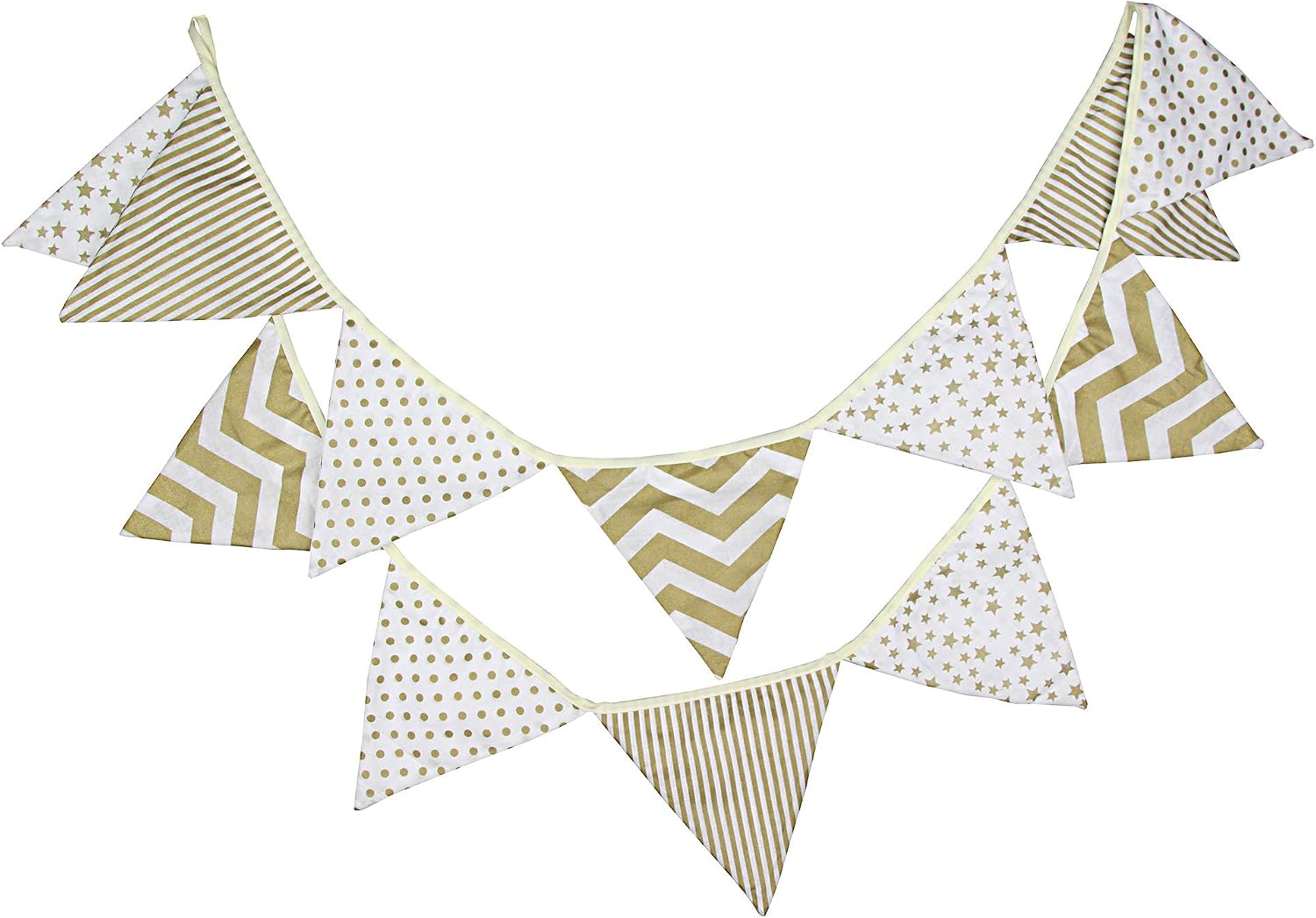 G2PLUS Gold Fabric Bunting Banner, 10.8 Feet Star Strip Cotton Garlands