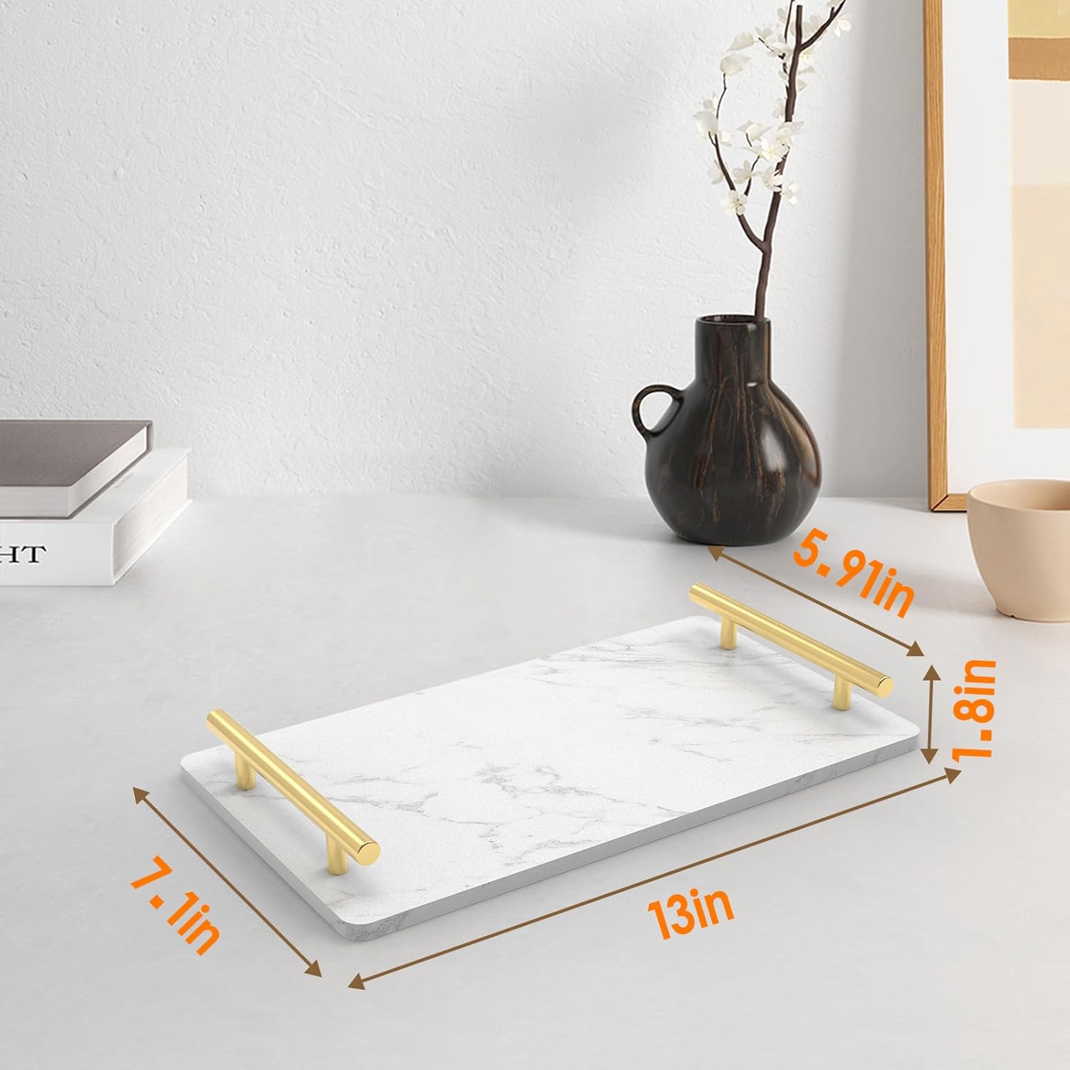 Guest Towel Holder Tray for Bathroom,Marble Slab with Handles -Napkin Holder for Kitchen - Bathroom Tray (Gold,Large)