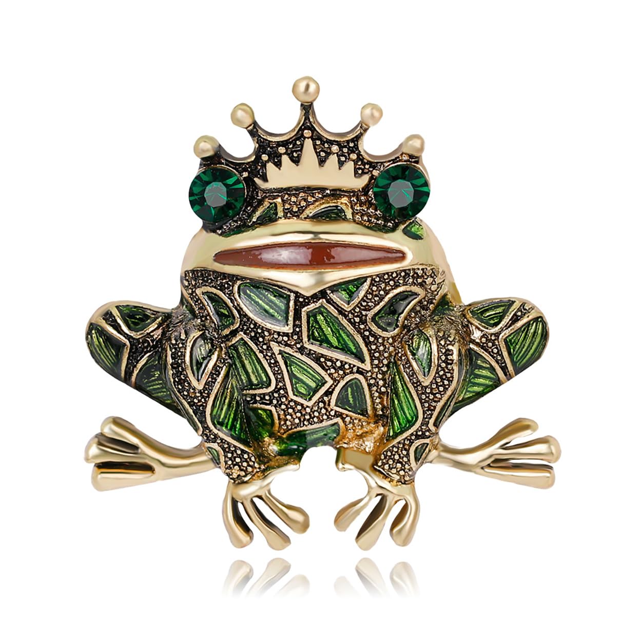 Yahoya Women's Green/Gold Enamel Lizard Crown Frog Brooches For -Color Scarf Clip Pin Dress Bijoux Rhinestone Animal Brooch Pins