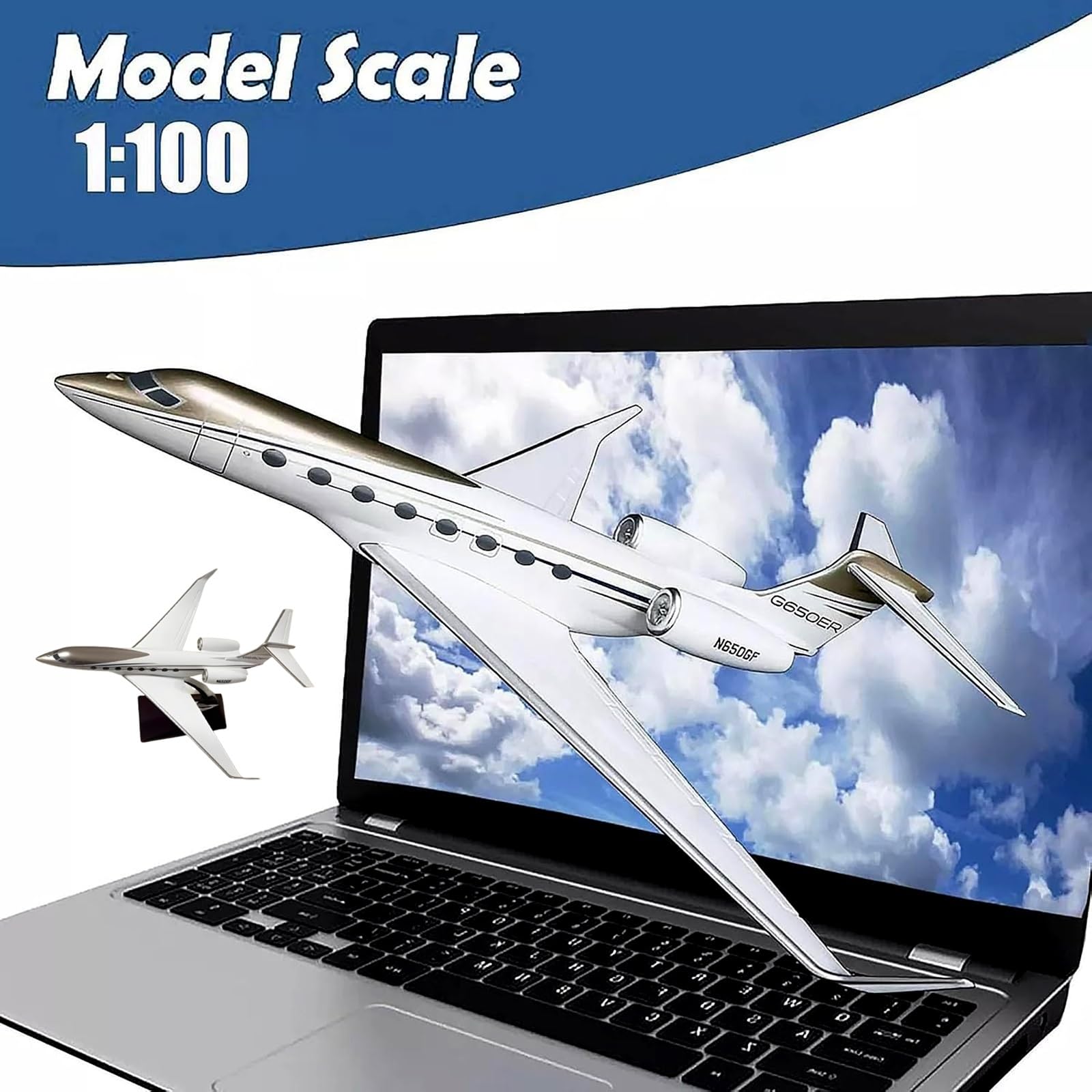 Maquette Gulfstream G650 1/200 – Réplique En Alliage, Modèle D'exposition, 15 Cm