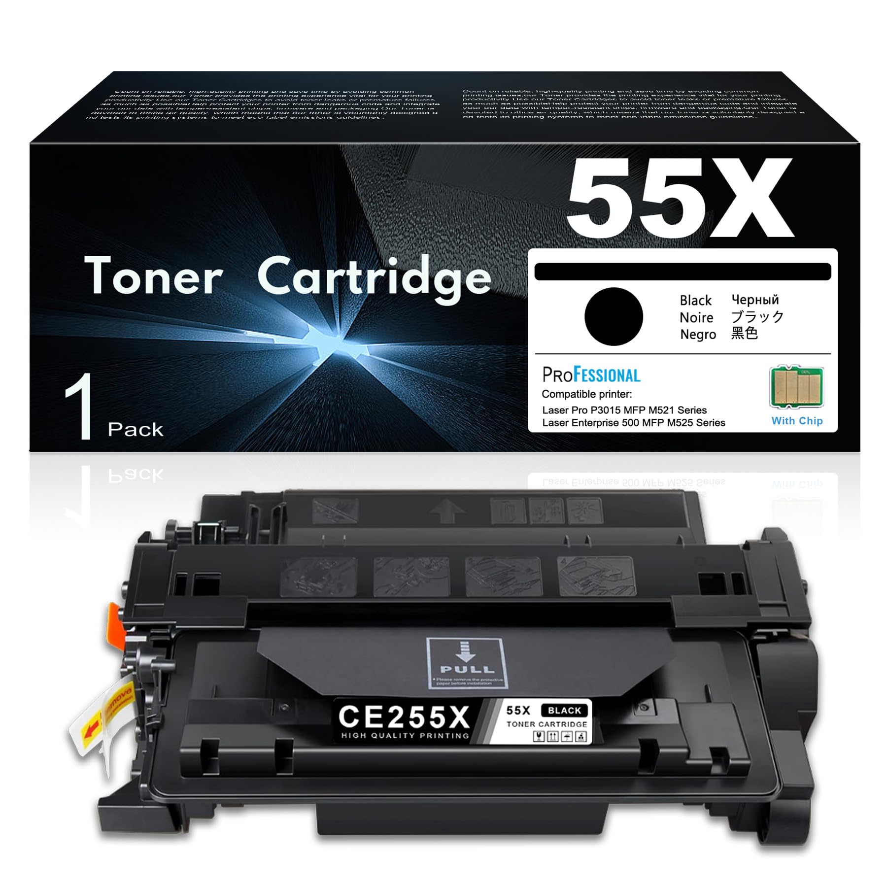 55X Black High Yield Toner Cartridge 1-Pack Replacement for HP 55X CE255X 55A CE255A for Laser P3015dn P3015n Pro MFP M521dn Enterprise 500 MFP M525dn