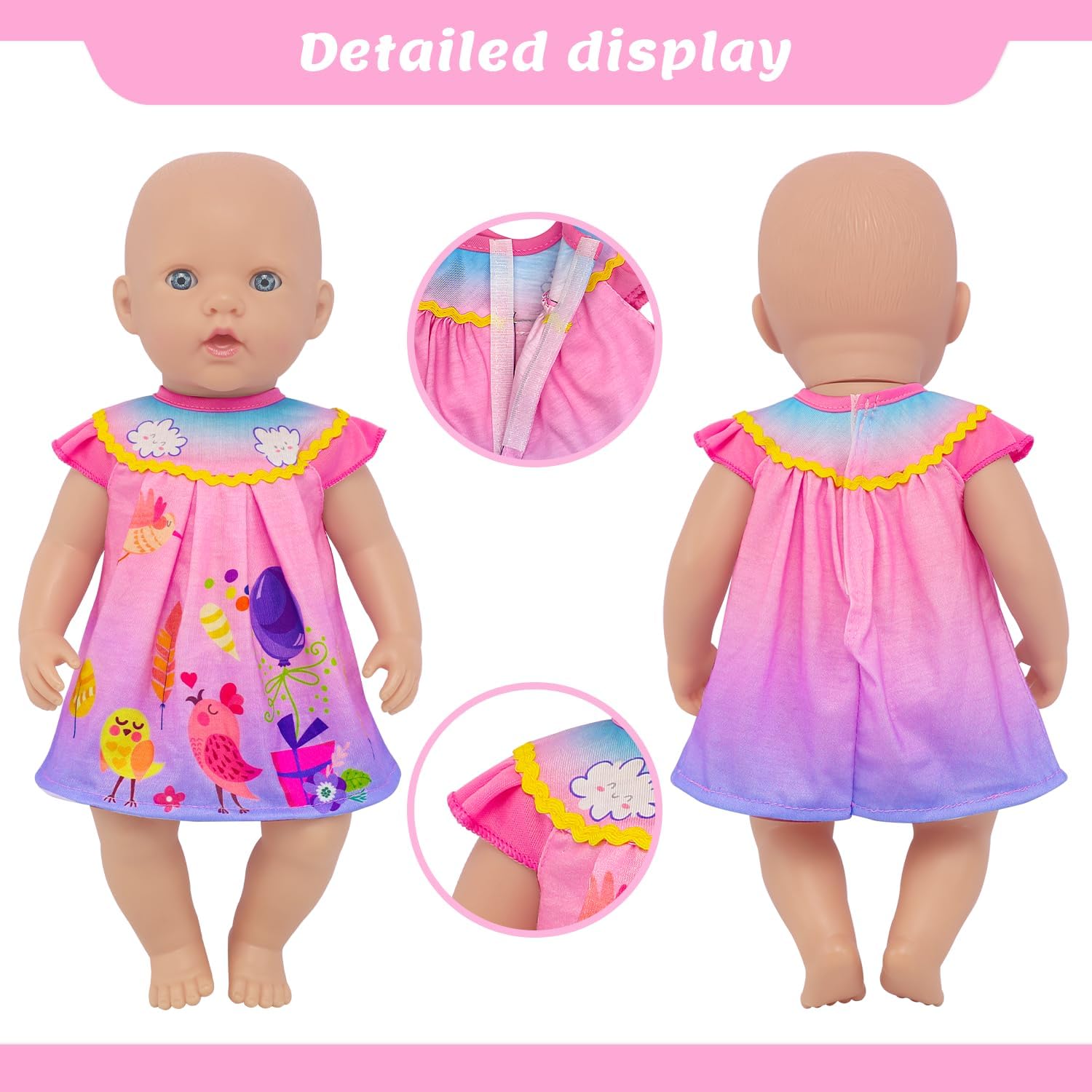 ECORELF 4 Set Baby Doll Clothes for 13-16 Inch Dolls, 6 Pcs 14 Inch Doll Clothes Accessories Dress Outfits Include Skirts, Top, Pants, Jumpsuit