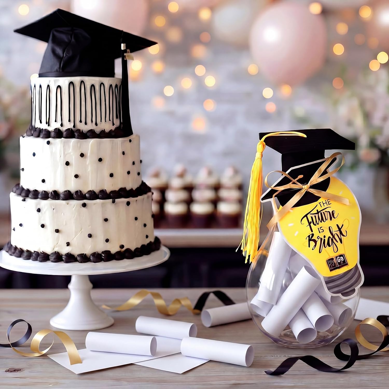 Rtteri 6 Pack Graduation Gifts 2026, 5.2 Inch Graduation Mason Jar, Large Light Bulb Money Box with Cap Kit and Card, Centerpieces Congrats Decorations Party Supplies for School College Graduate Gifts