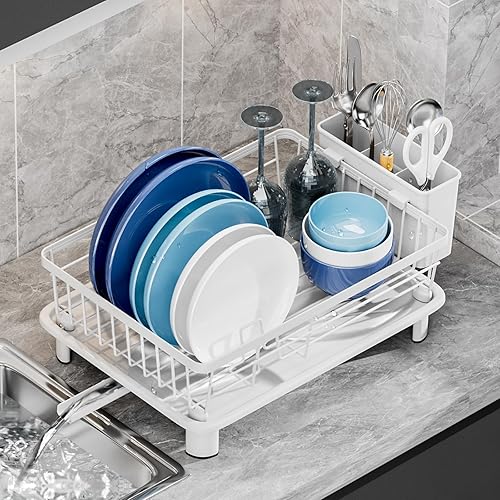 Miniatura 12 de Escurridor de platos, de acero inoxidable que ahorra espacio, escurridor de platos para encimera de cocina, escurridor de platos de cocina con 1