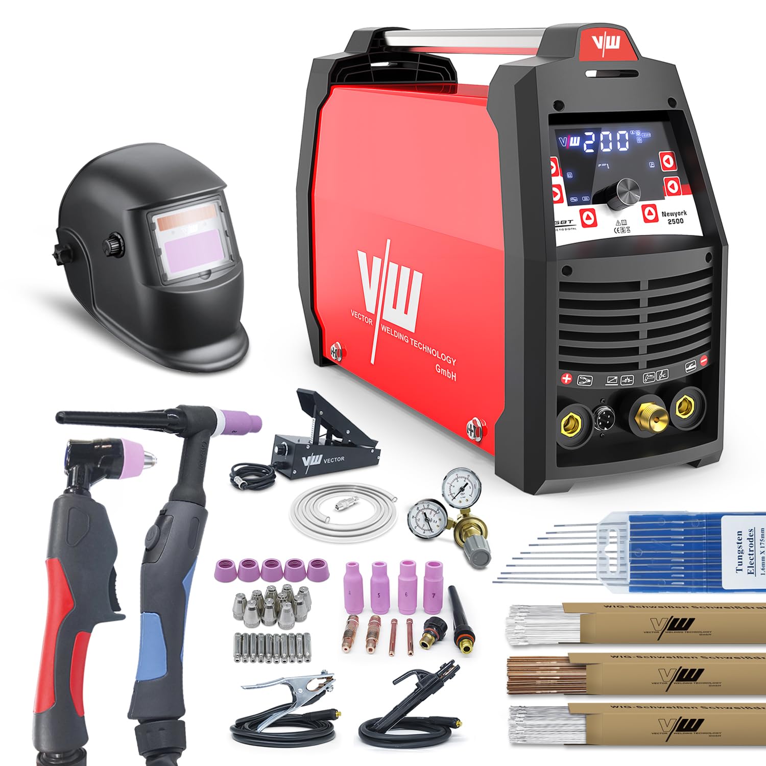VECTOR WELDING 5-in-1 Kombischweißgerät AC/DC WIG 200A Puls/MMA/Plasmaschneider, IGBT-Inverter mit PWM & MCU-Steuerung, HF-Zündung, Digitalanzeige, Schutzfunktion für Werkstatt und Industrie