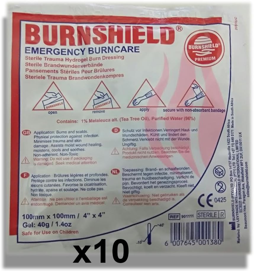 Premium Sterile Emergency Burn Dressing 4x4 inch, Cools Burns, Pack