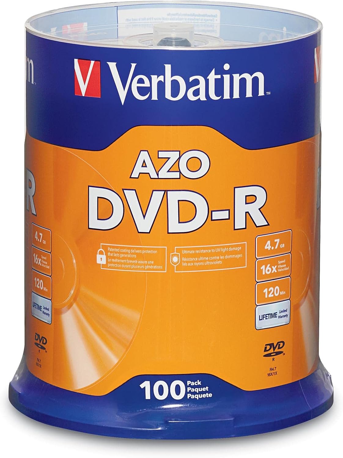 Verbatim VER95102 DVD-R 4.7GB 16X Recordable Disc - 100 Pack Spindle
