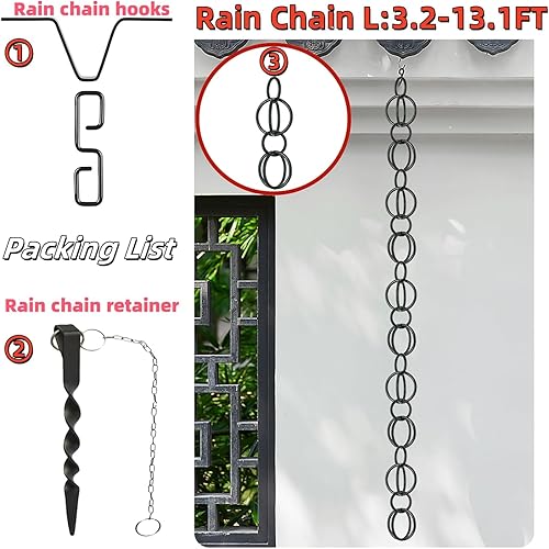 Miniatura 8 de DFTDFYXY Rain Chain Outdoor Rain Chains Aluminum Rain Chain Mill Finish Aluminum Gutter Adapter Downspout Catcher Water Feature Or Downpipe for