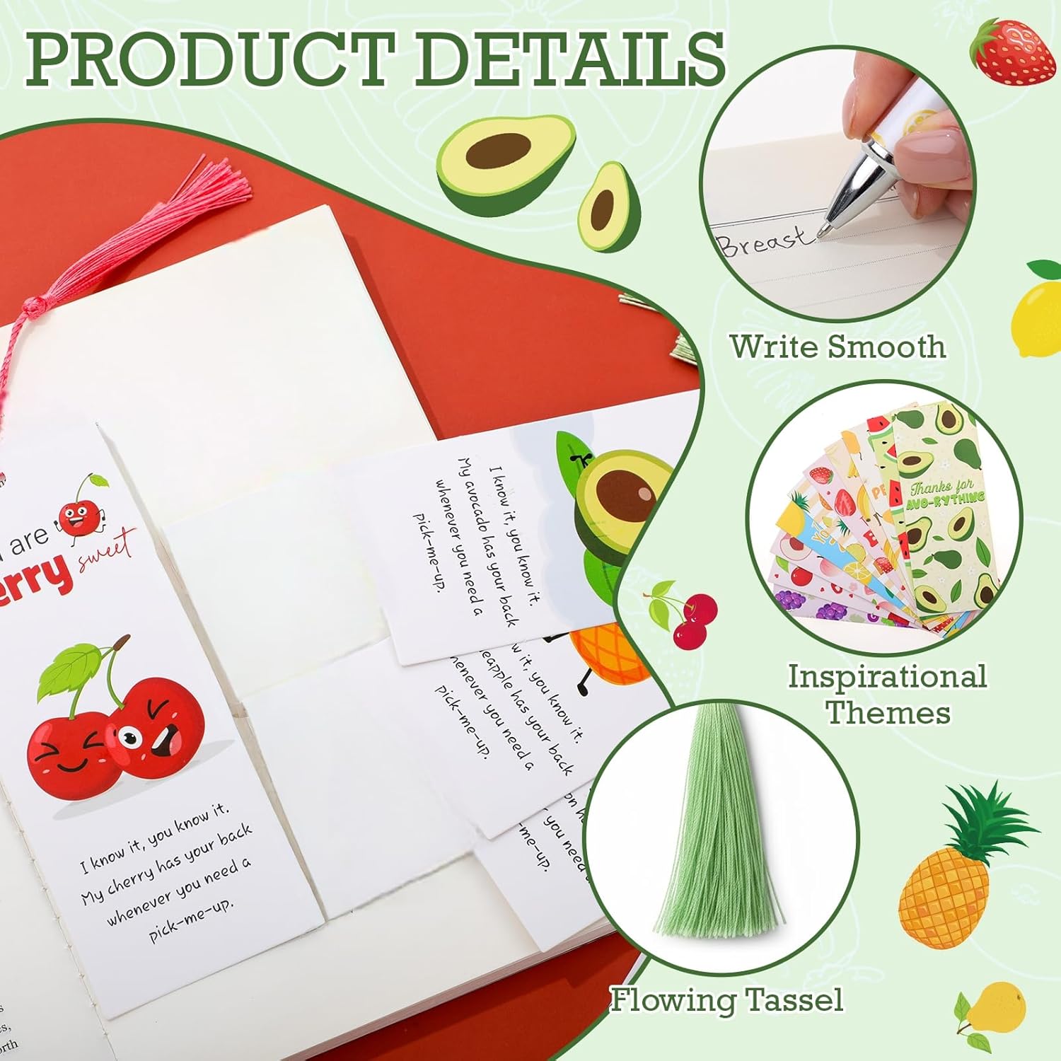 Yexiya 100 Set Employee Appreciation Gifts Bulk Funny Fruit Ballpoint Pens with Motivational Thank You Cards for Teacher Gifts Party Office Supplies Staff Valentines Funny Positive Gift(Fresh) - Image 3