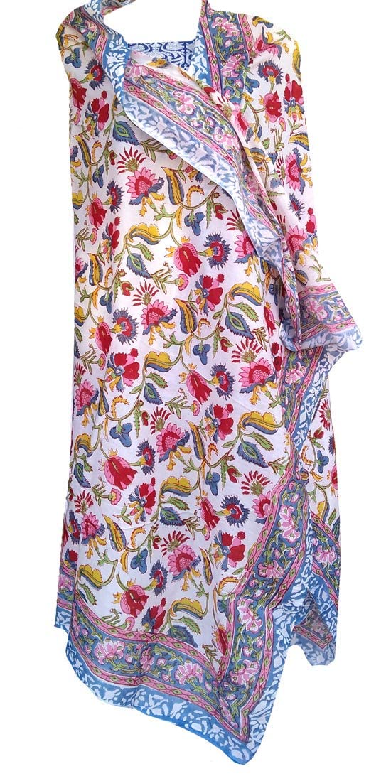 Rastogi HandicraftsPareo de algodón 100% con Estampado de Bloque de Mano para Mujer, Pareo Largo (73 x 44 Pulgadas)