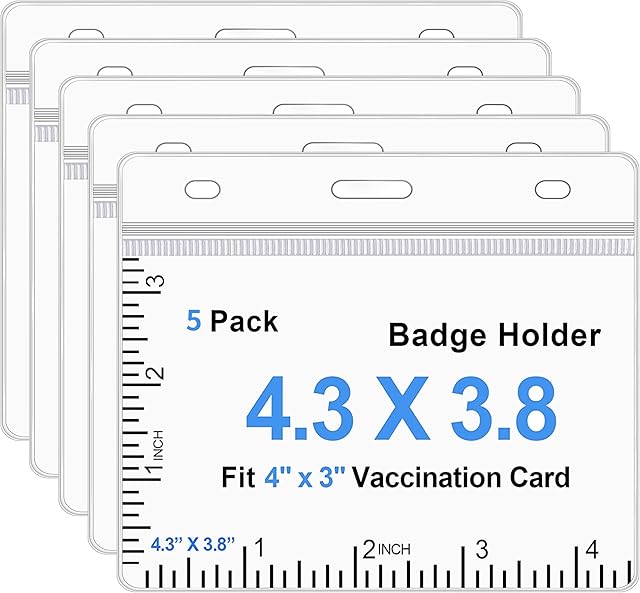 5 PCS Plastic Card Holder/Waterproof Plastic Badge Holders/Clear ID Card Holder/Horizontal Wallets Pocket Holder Lanyard Card Holder OS1305