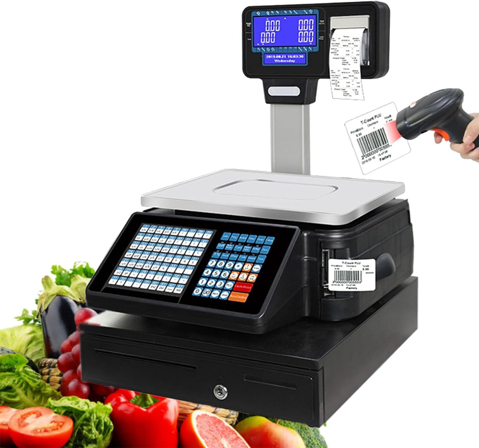 Digital Barcode Label Double-Sided Printing Scale,Thermal Printing Price Computing Scale,Weighing 30kg/66lb,Double-Sided LCD Display(D)