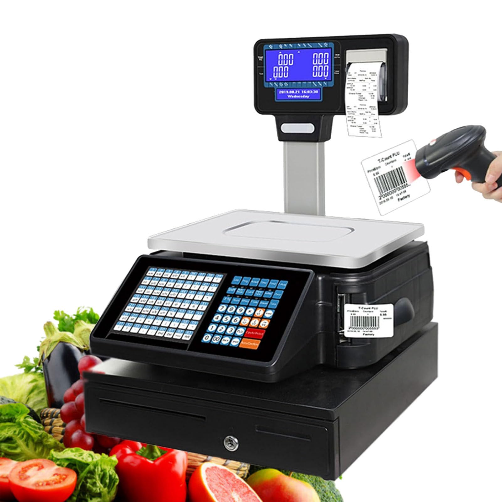 MYUYEE Digital Label Double-Sided Printing Scale,Thermal Printing Price Computing Scale,Weighing 30Kg/66Lb,Double-Sided Lcd Display (D)