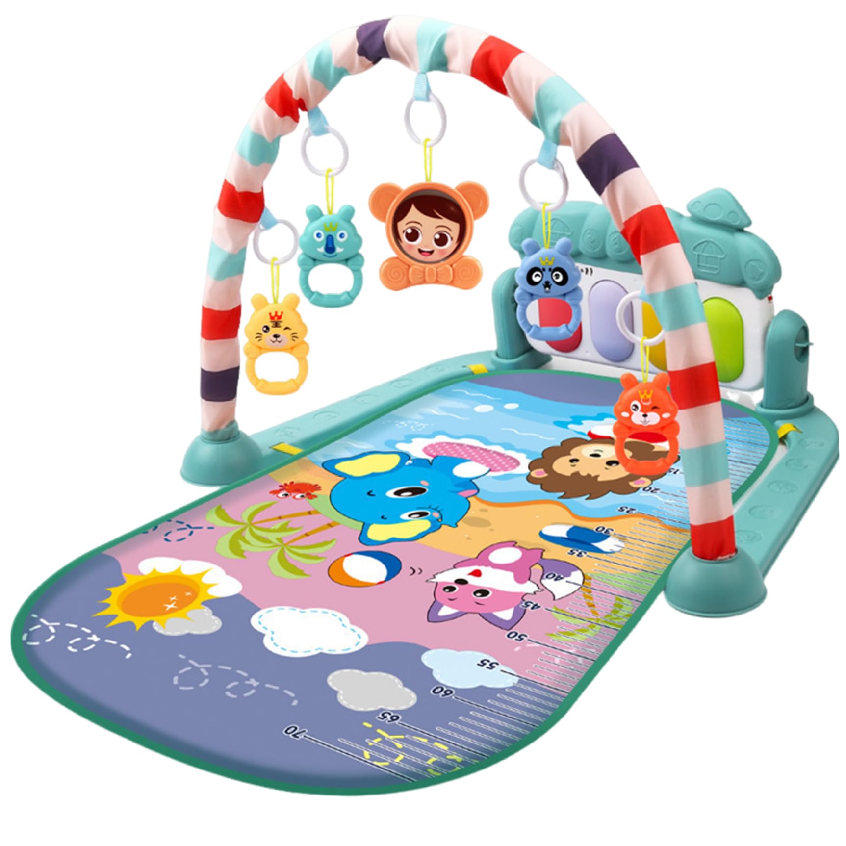 Centro de Actividades para bebés Alfombra de Juego con luz y música Verde con Colgante de sonajero para bebés