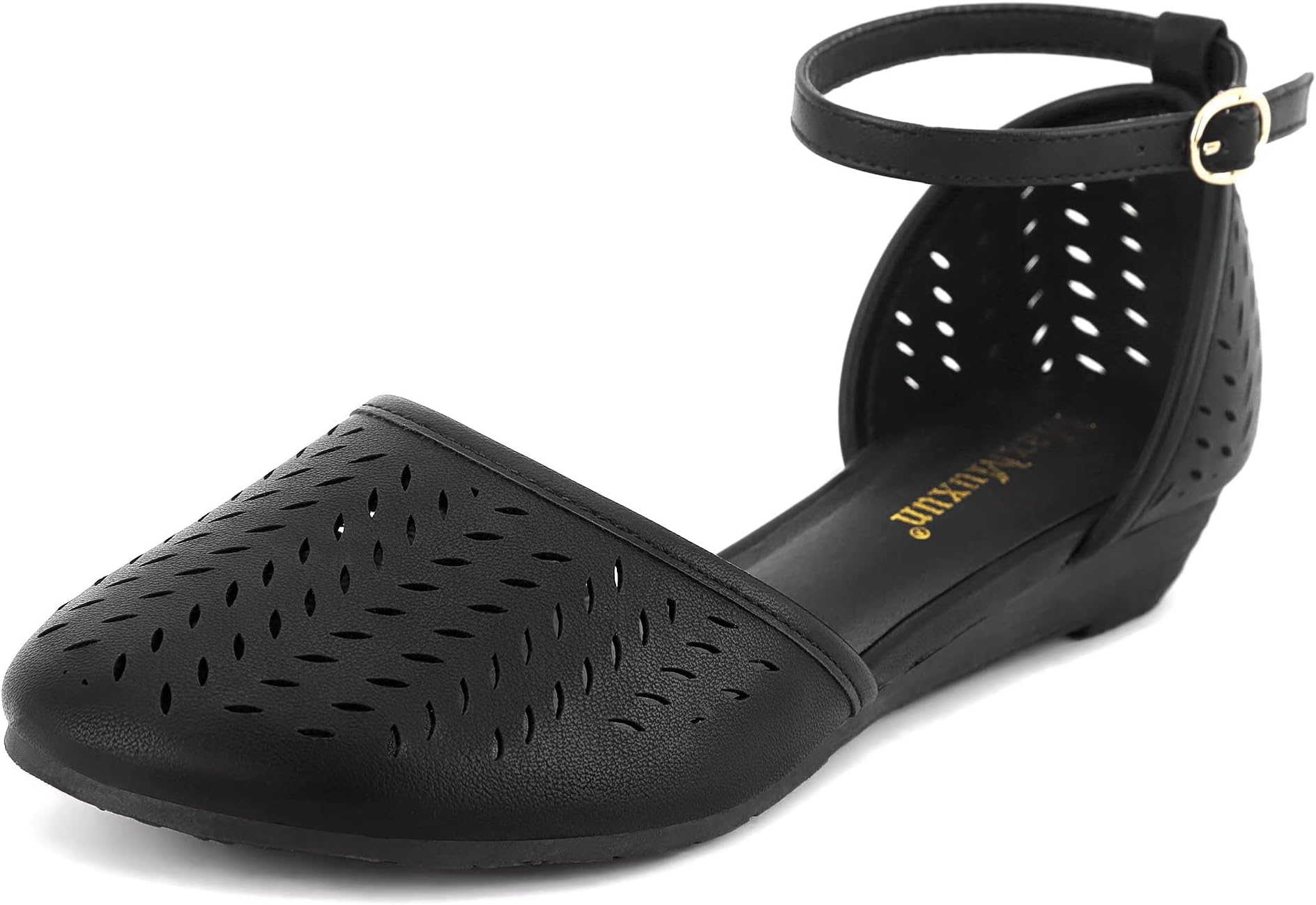 MaxMuxun Women's Ankle Strap Cage Closed Toe Flat Sandals Black Size 5.5