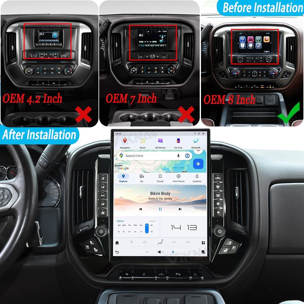 15.6 inch Screen Android 13 Car Radio Head Unit for GMC Sierra Chevrolet Silverado 2014-2018 Car Multimedia Stereo Player GPS Navigation 128GB (OEM 8" Screen) image 2 of 8 B0F37W2VD1