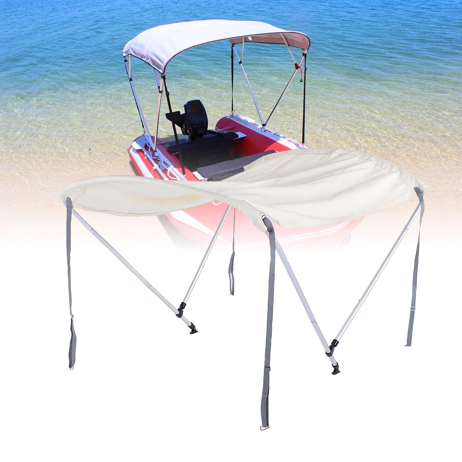 Haofy Toldo para Barco Marino con Marco de Aleación de Aluminio, Cubierta de Poliéster 600D, Ajuste Universal para Bote Inflable, Canoa, Kayak, Lancha Rápida
