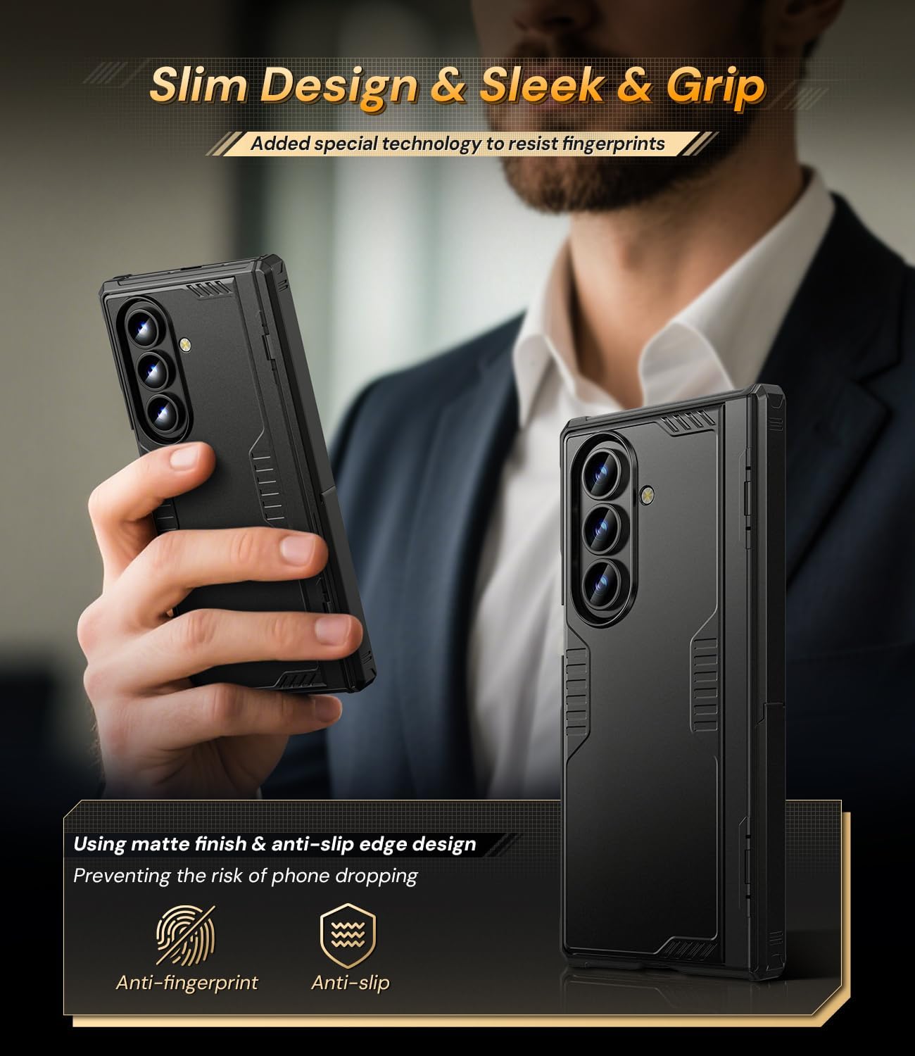 Kaiiecal for Samsung Galaxy Z-Fold-7 Case: Shockproof Rugged [Dual-Stand][Hinge Protection][Anti-Fingerprint] Durable Silicone Armor Protective Cover for ZFold 7 5G 2025 (Black)
