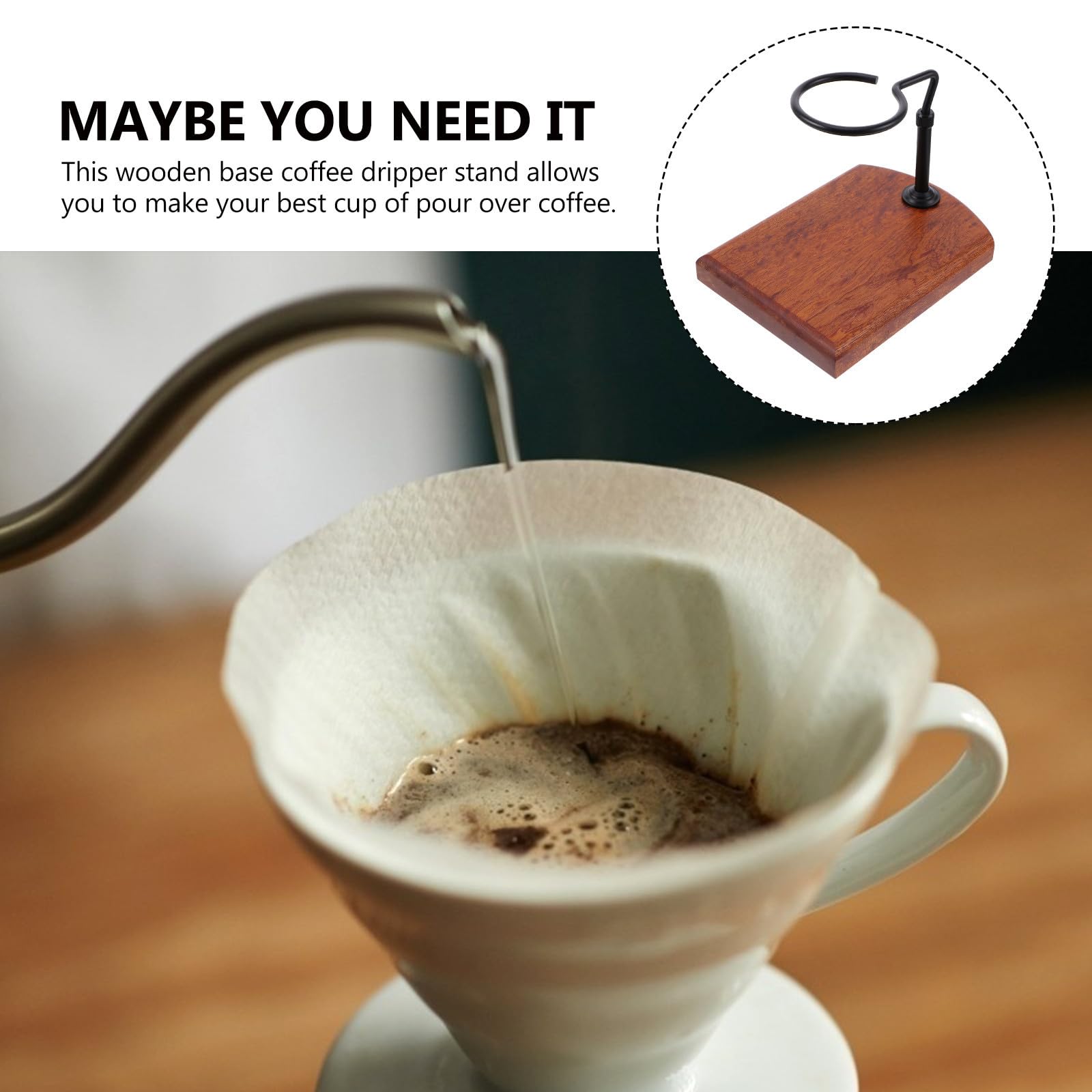 Porte-filtre à Café en Bois, Support Réglable pour Infusion Maison