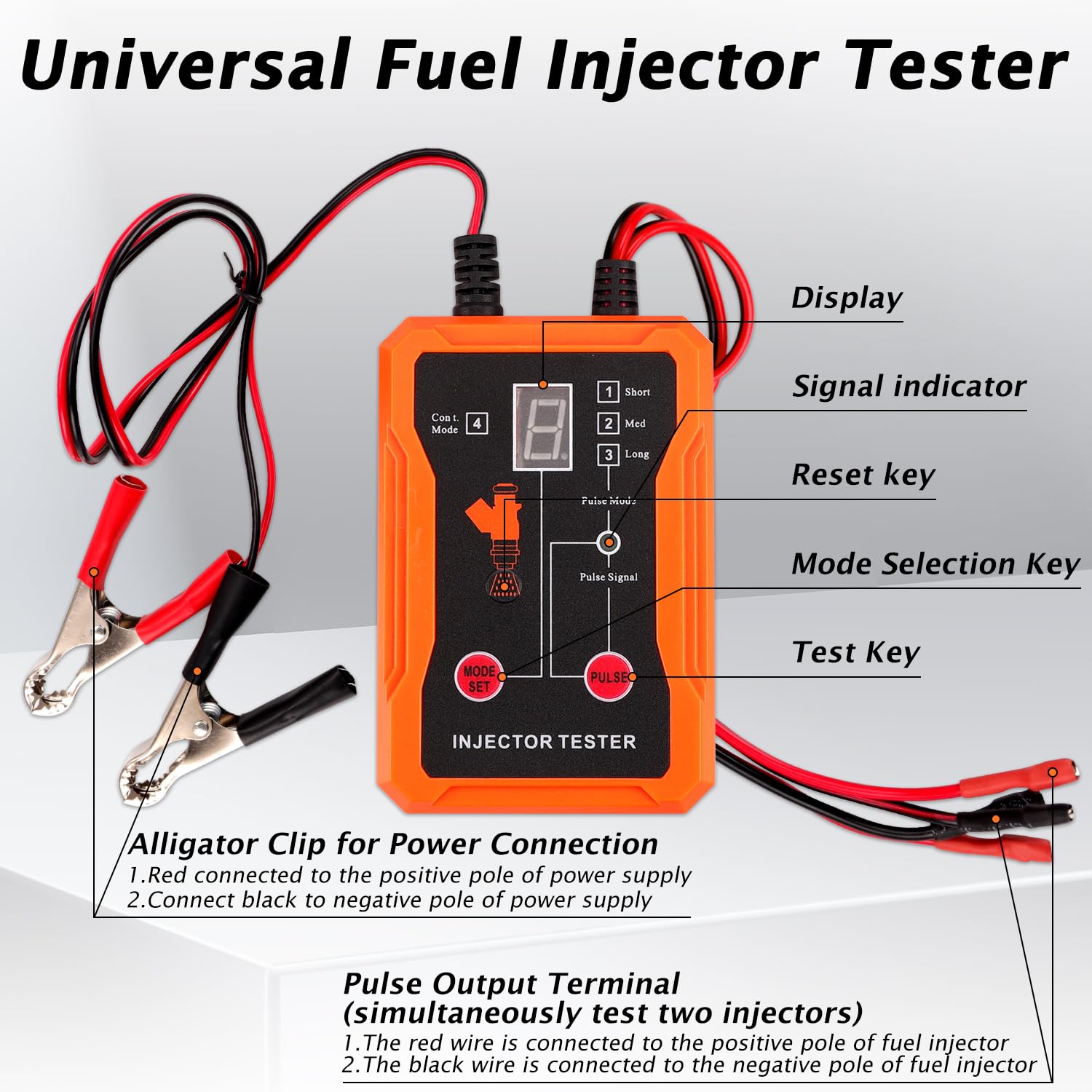 Erato Tester iniettore di carburante per auto con attrezzi di pulizia fai-da-te 8 modalità a impulsi 4 adattatori a 4 fili iniettore a doppio canale iniettore tester kit di pulizia universale