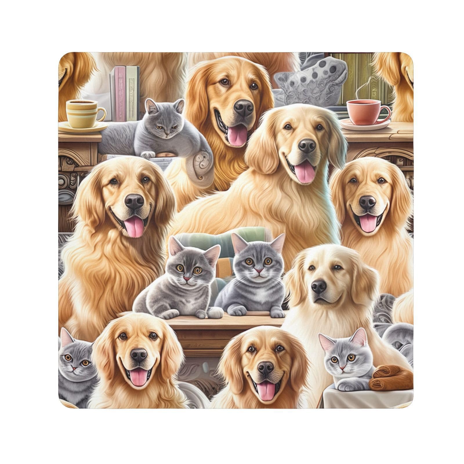 Magic Wrapper Cloth 17.7 In, Golden Retrievers Gray Cats Magic Self-adhesive Storage Protective Cloth, Self Adhesive Wraps for Electronics
