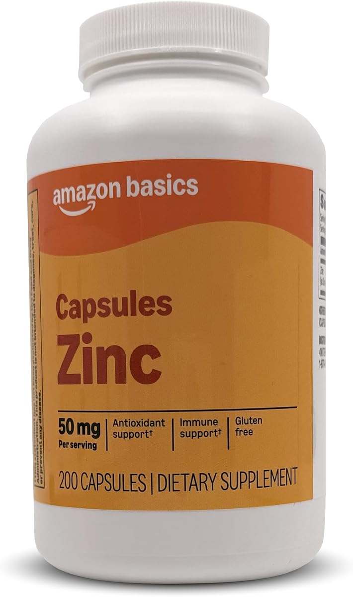 Amazon Basics Zinc Capsules, 50mg 200 Count