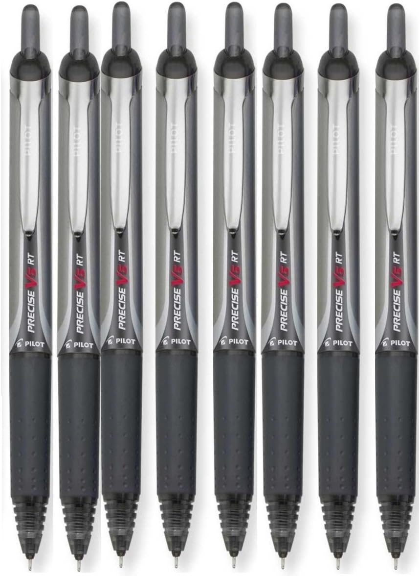 8 PENS: Pilot Precise V5 Retractable Black Pens, Single Pen (26062)