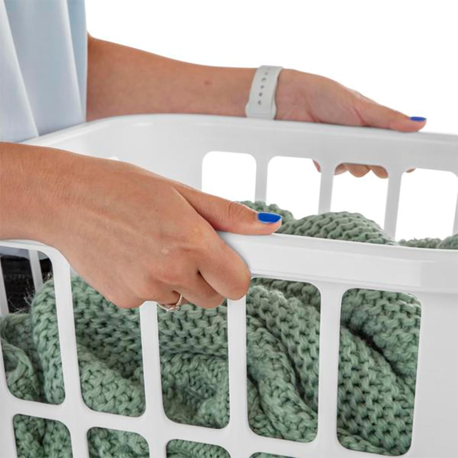 Sterilite 24 Pack Laundry Basket, Plastic Square Clothes Hamper with Comfort Grip Handles and Maximum Ventilation, 1.25 Bushel Capacity, White