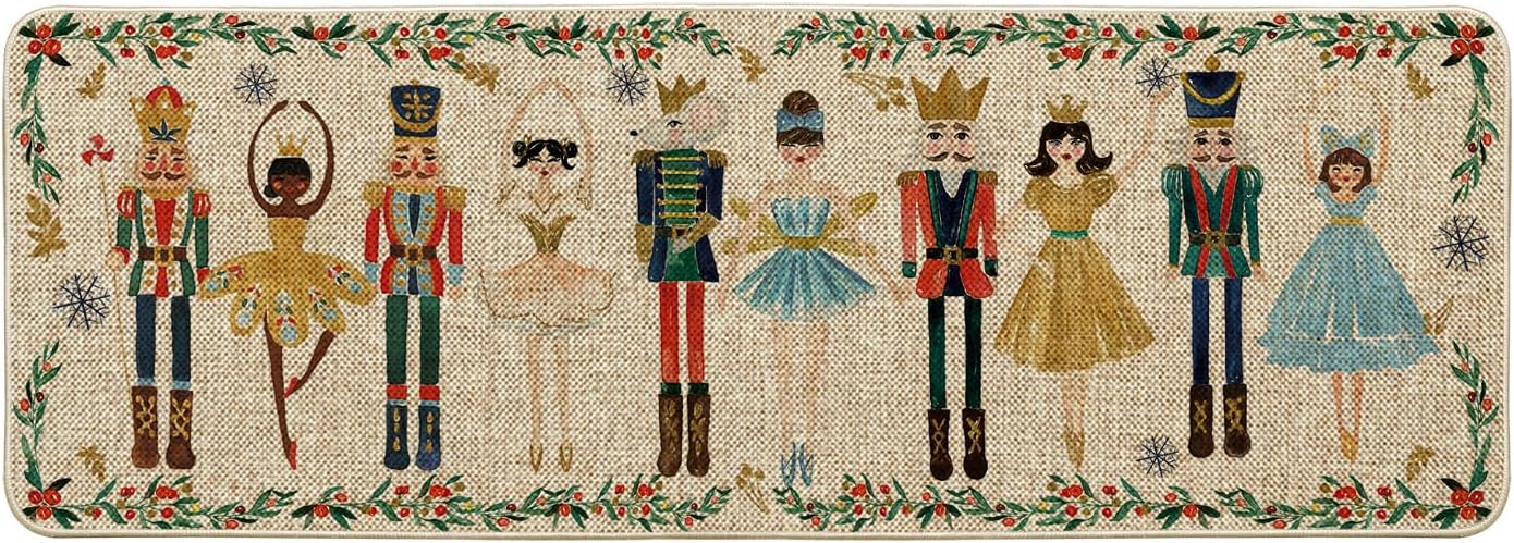 Artoid Mode Watercolor Nutcrackers Merry Christmas Doormat, Winter Home Decor Low-Profile Switch Rug Door Mat Floor Mat for Indoor Outdoor 17x47 Inch
